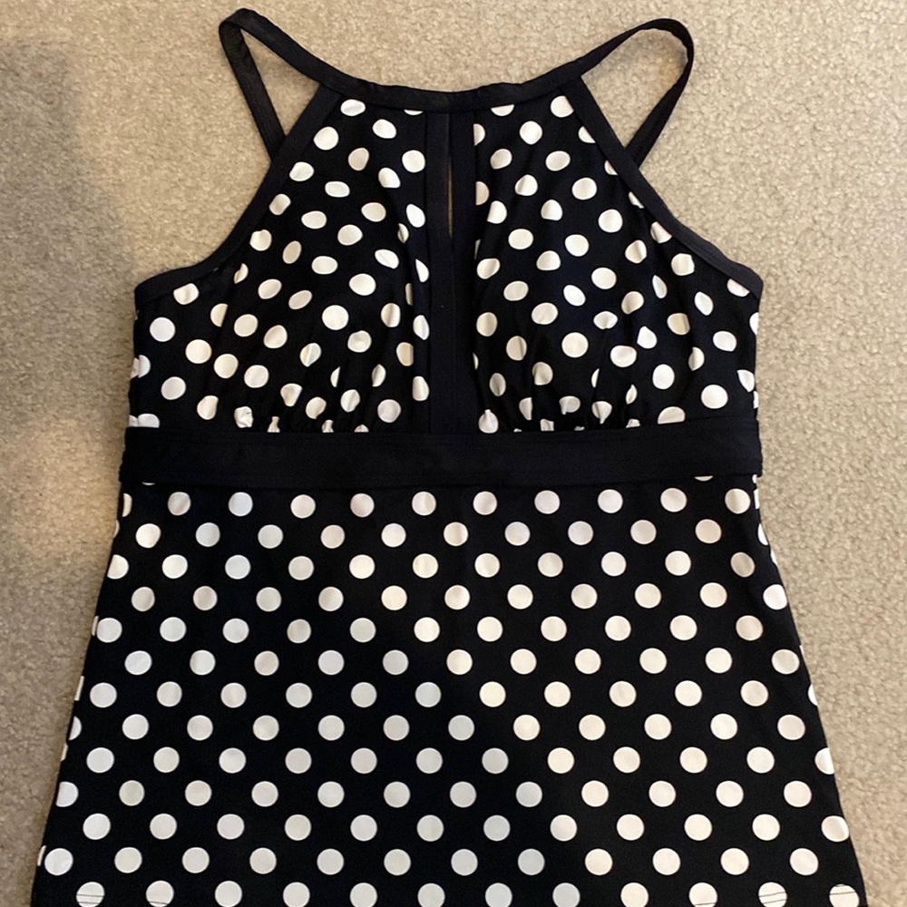 Lands End high neck tankini top polka dot size 12 D